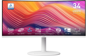 Slika izdelka: Zaslon MSI Modern MD342CQPW 34" / UWQHD / 120Hz / 1ms MPRT / ukrivljen / KVM / bel - nastavljiv po višini - PD 98W